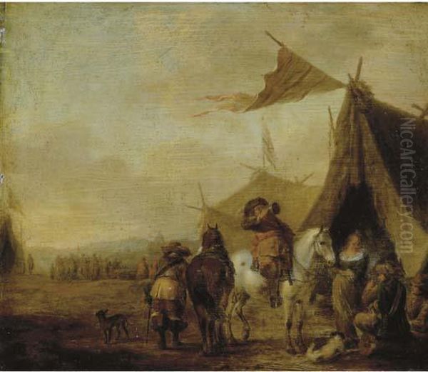 Cavalrymen In An Encampment Oil Painting by Pieter Wouwermans or Wouwerman