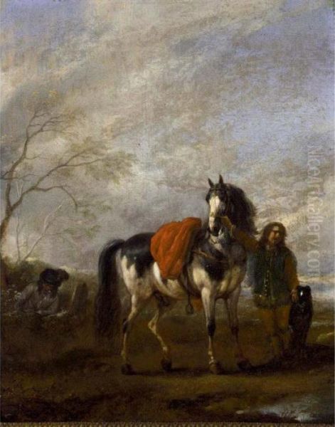 Horseman In A Landscape Oil Painting by Pieter Wouwermans or Wouwerman