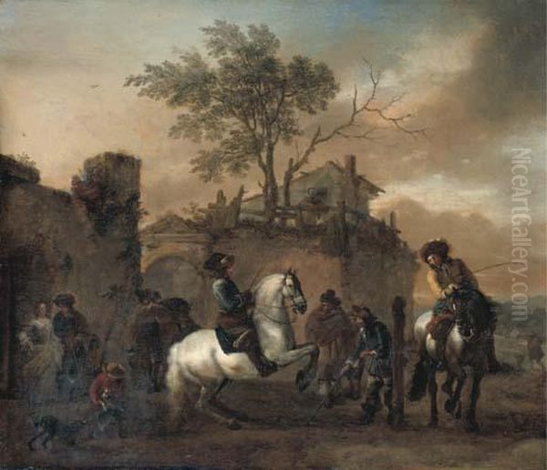 The Riding School Oil Painting by Pieter Wouwermans or Wouwerman