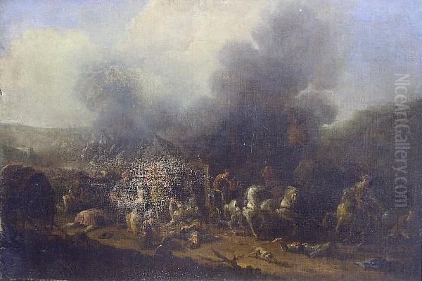 Battle Scene Oil Painting by Pieter Wouwermans or Wouwerman