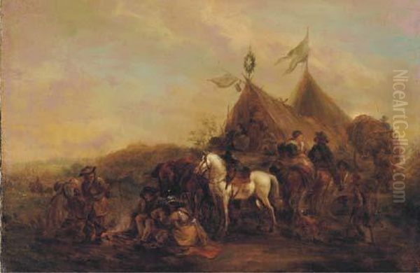 Soldiers Resting In A Military Encampment Oil Painting by Pieter Wouwermans or Wouwerman