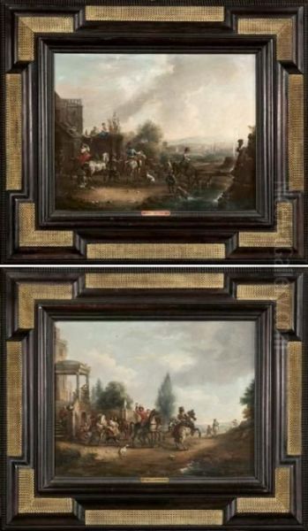 Cavalieri A Palazzo Oil Painting by Pieter Wouwermans or Wouwerman