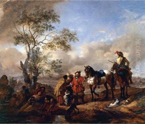 The Halt At The Gypsy Camp Oil Painting by Pieter Wouwermans or Wouwerman