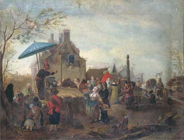 A Market Scene With A Quack Oil Painting by Pieter Wouwermans or Wouwerman