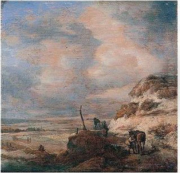 Dune Landscape With Figures On A Road Oil Painting by Pieter Wouwermans or Wouwerman