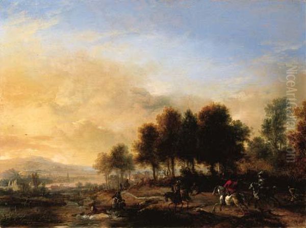 A Stag Hunt Oil Painting by Pieter Wouwermans or Wouwerman