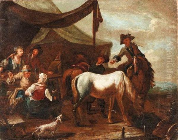 Horsemen Preparing For Departure From An Inn Oil Painting by Pieter Wouwermans or Wouwerman