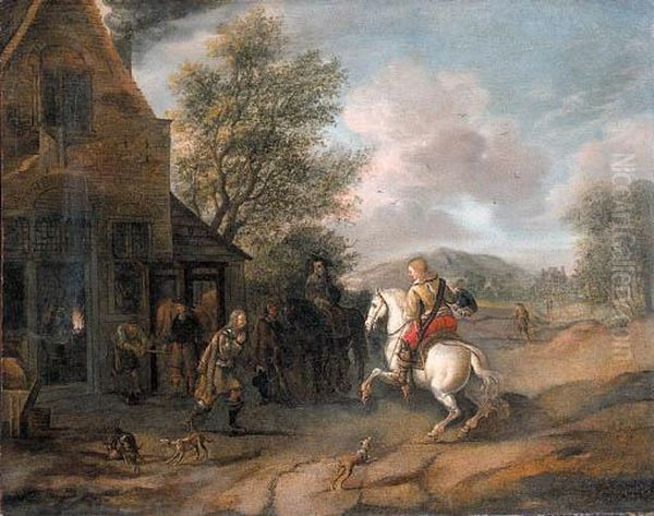 Travellers At The Blacksmith's Oil Painting by Pieter Wouwermans or Wouwerman