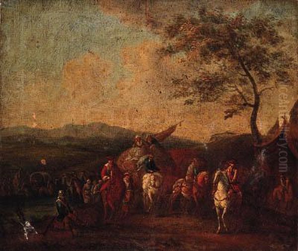 Figures Resting By A Military Encampment Oil Painting by Pieter Wouwermans or Wouwerman