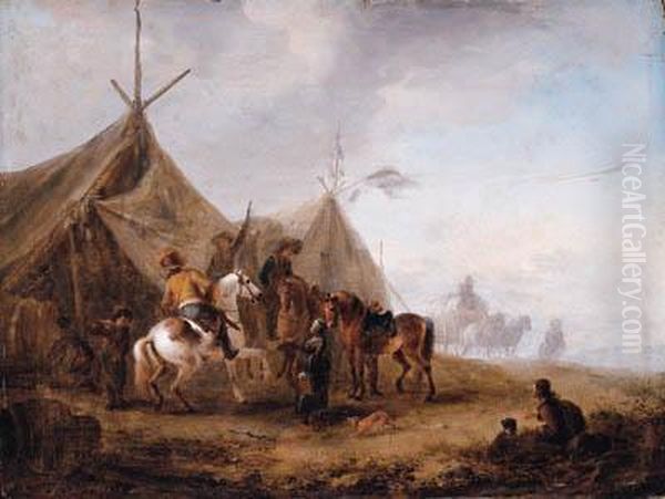 Cavalrymen Taking Refreshment In A Camp Oil Painting by Pieter Wouwermans or Wouwerman