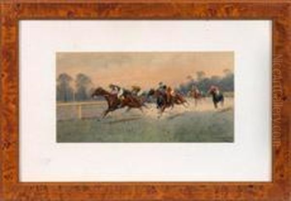 Jockeys Beimgalopprennen Oil Painting by George Wright