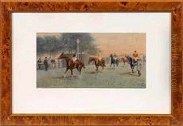 Pferderennplatzszenemit Jockeys Nach Dem Rennen Oil Painting by George Wright