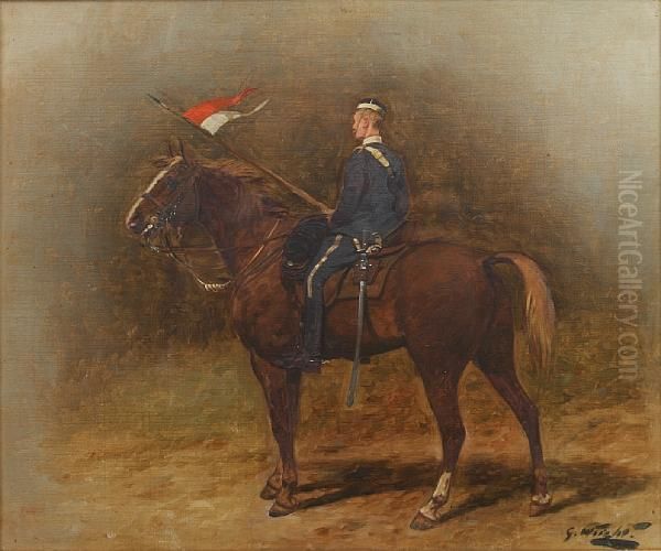 A Mounted Trooper Of The 17th Lancers Oil Painting by George Wright