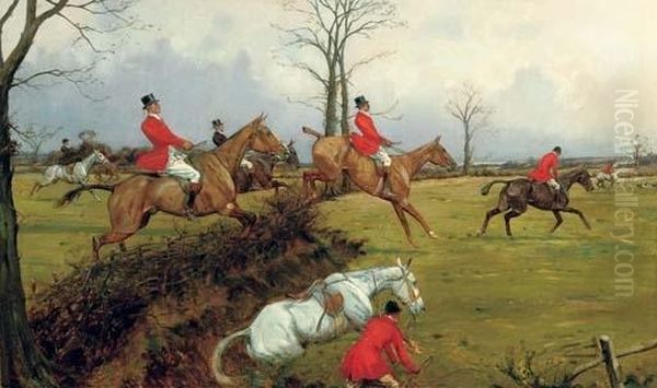 Jumping The Ditch Oil Painting by George Wright