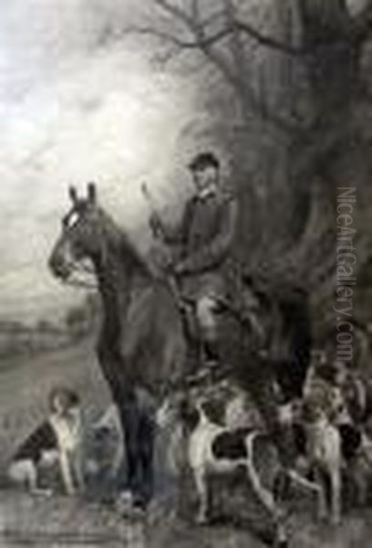 And James Wilheim Brooke, Mounted Huntsman And Hounds Oil Painting by George Wright