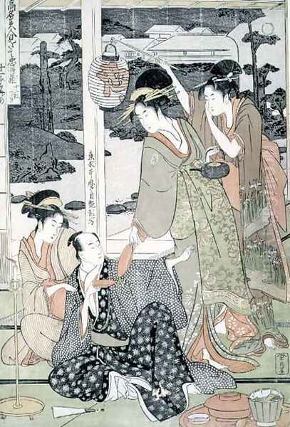 Scene 12, Comparison of celebrated beauties and the loyal league, c.1797 Oil Painting by Kitagawa Utamaro