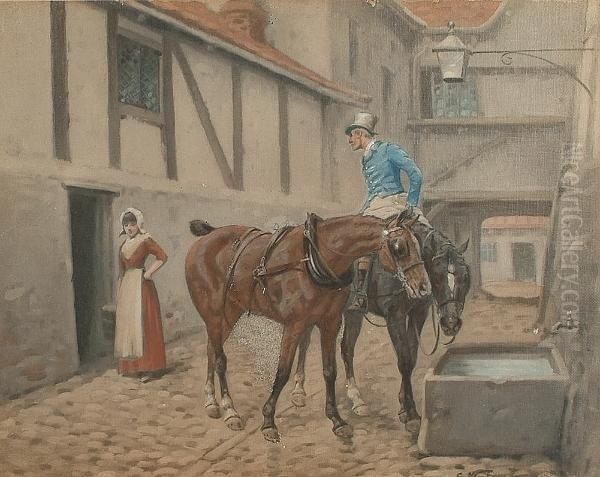 Resting Before An Inn. Oil Painting by George Wright