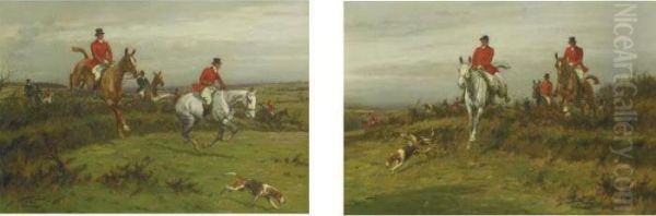 Clearing The Hedgerows: A Pair Of Hunt Scenes Oil Painting by George Wright