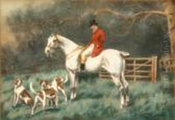 Mounted Rider In Red Coat With Pointers Oil Painting by George Wright