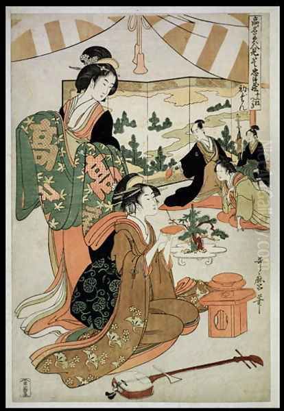 Scene 1, Comparison of celebrated beauties and the loyal league, c.1797 Oil Painting by Kitagawa Utamaro