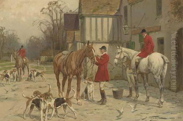 Refreshments Outside The King's Arms Oil Painting by George Wright