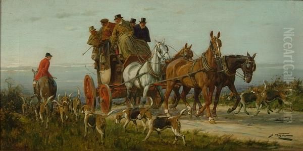 Passing A Hunt On The Road, Spring Oil Painting by George Wright