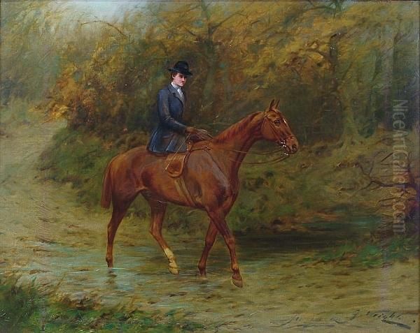 Portrait Of A Lady On Horseback Oil Painting by George Wright