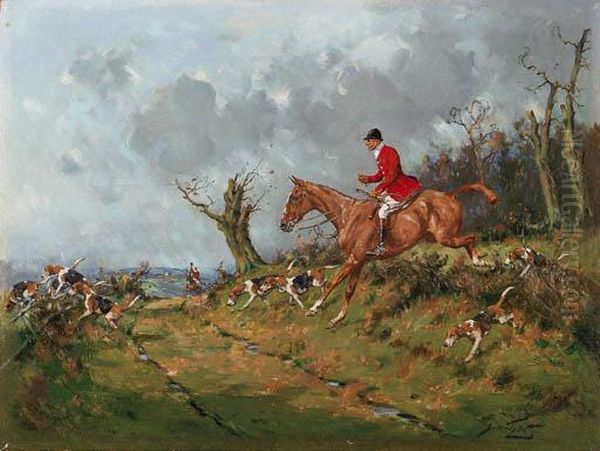 Jumping The Hedge Oil Painting by George Wright