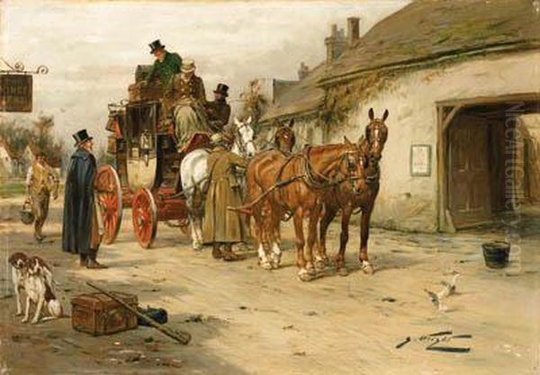 The Coach At The King's Arms Oil Painting by George Wright