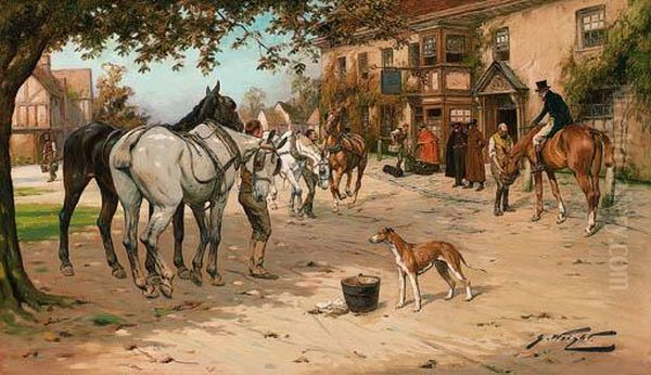 Outside The White Horse Inn Oil Painting by George Wright