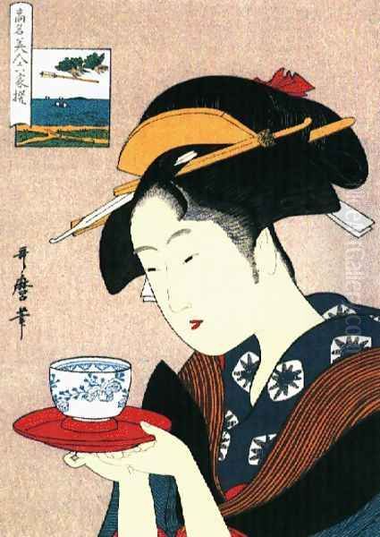 Okita of Naniwaya Oil Painting by Kitagawa Utamaro