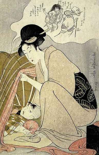 Riches 1913. Child having a Nightmare, c.1801 Oil Painting by Kitagawa Utamaro