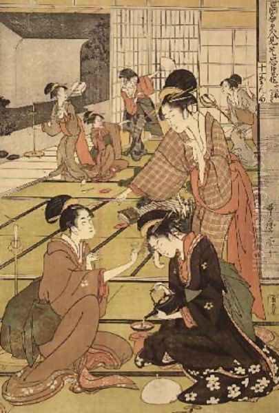 Scene 11, Comparison of celebrated beauties and the loyal league, c.1797 Oil Painting by Kitagawa Utamaro