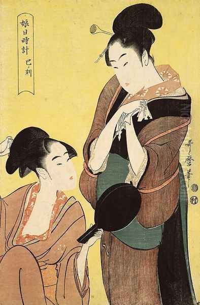 Hour of the Snake Oil Painting by Kitagawa Utamaro