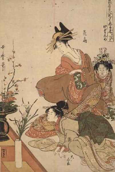 Scene 4, Comparison of celebrated beauties and the loyal league, c.1797 Oil Painting by Kitagawa Utamaro