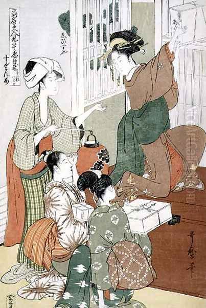 Scene 10 Comparison of celebrated beauties and the loyal league, c.1797 Oil Painting by Kitagawa Utamaro