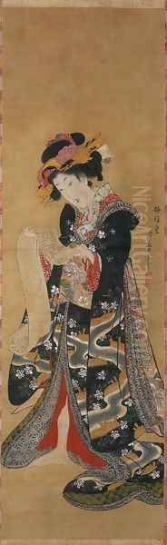 Young Woman Reading a Letter Oil Painting by Kitagawa Utamaro