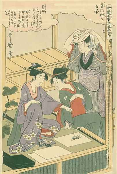 The emergence of the moths, no.7 from Joshoku kaiko tewaza-gusa, c.1800 Oil Painting by Kitagawa Utamaro