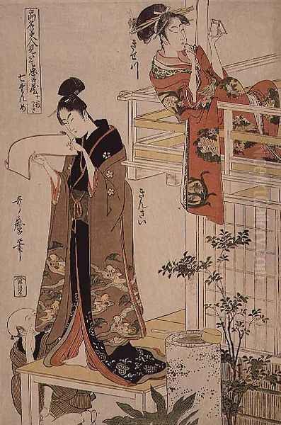 Scene 7, Comparison of celebrated beauties and the loyal league, c.1797 Oil Painting by Kitagawa Utamaro