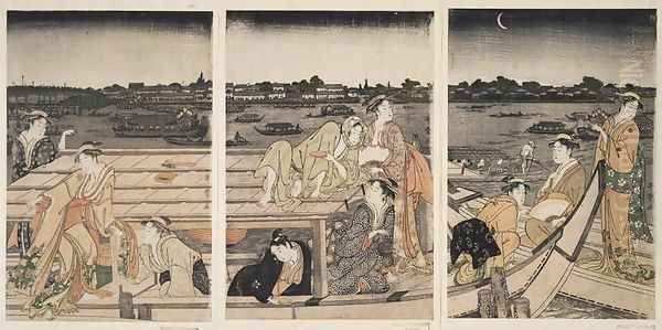 Pleasure-boating on the Sumida River Oil Painting by Kitagawa Utamaro