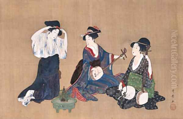 Three beauties Oil Painting by Kitagawa Utamaro