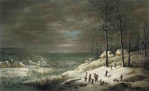 Winter Landscape with Hunters Oil Painting by Lucas Van Uden