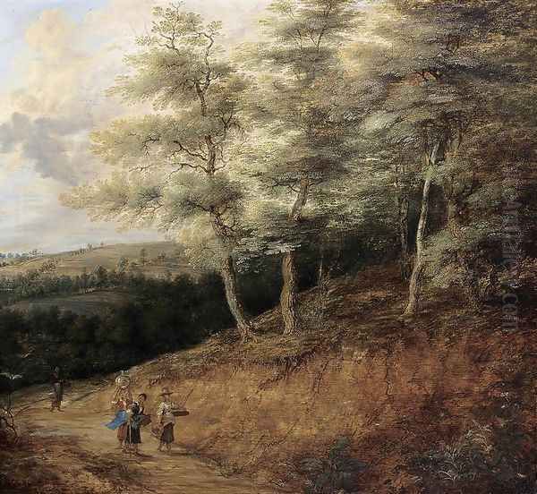 Wooded Landscape 1648 Oil Painting by Lucas Van Uden