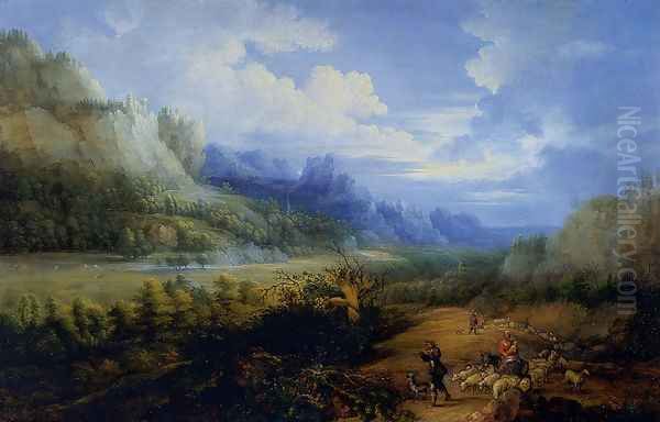 Landscape With Herdsmen And Their Sheep Oil Painting by Lucas Van Uden