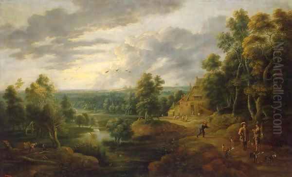 Landscape with Hunters Oil Painting by Lucas Van Uden