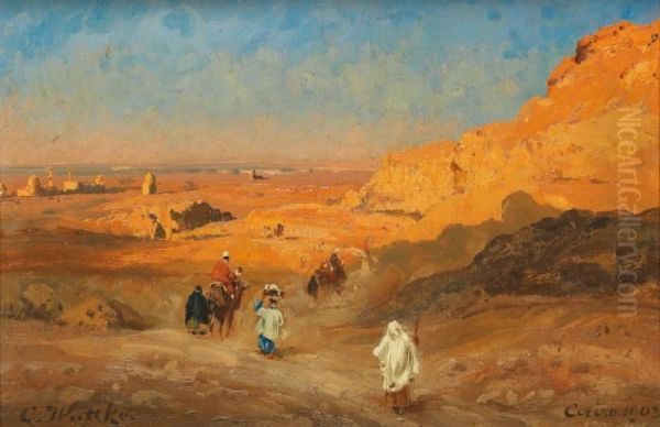 Nomades Allant Au Caire Oil Painting by Carl Wuttke