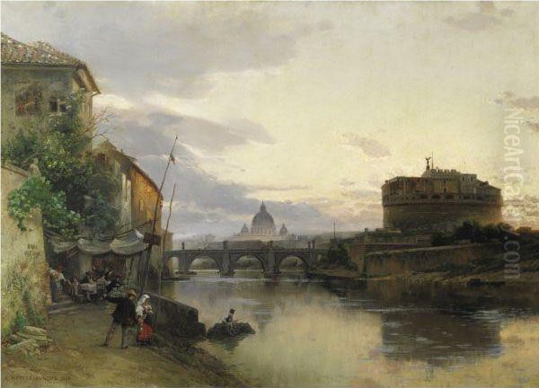 Veduta Di Roma Con Castel Sant'angelo E Il Vaticano Oil Painting by Carl Wuttke