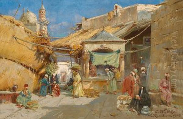 Orientalische Strasenszene Oil Painting by Carl Wuttke