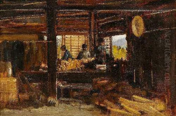 Drechslerwerkstatt In Japan Oil Painting by Carl Wuttke