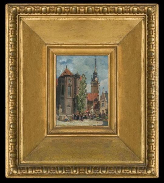 City Quare At The Church Oil Painting by Carl Wuttke